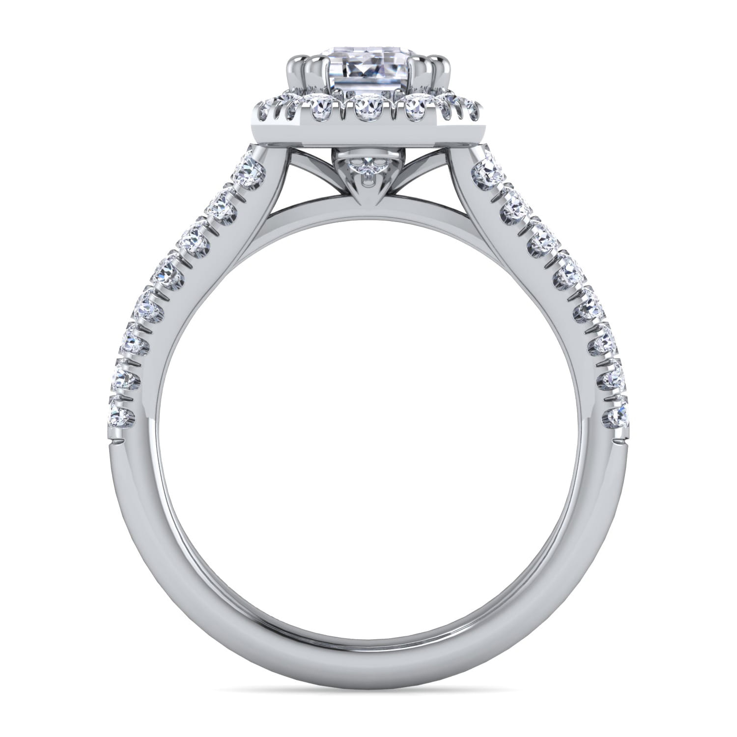 James - 14K White Gold Halo Emerald Cut Diamond Engagement Ring - 0.77 ct - Shot 2