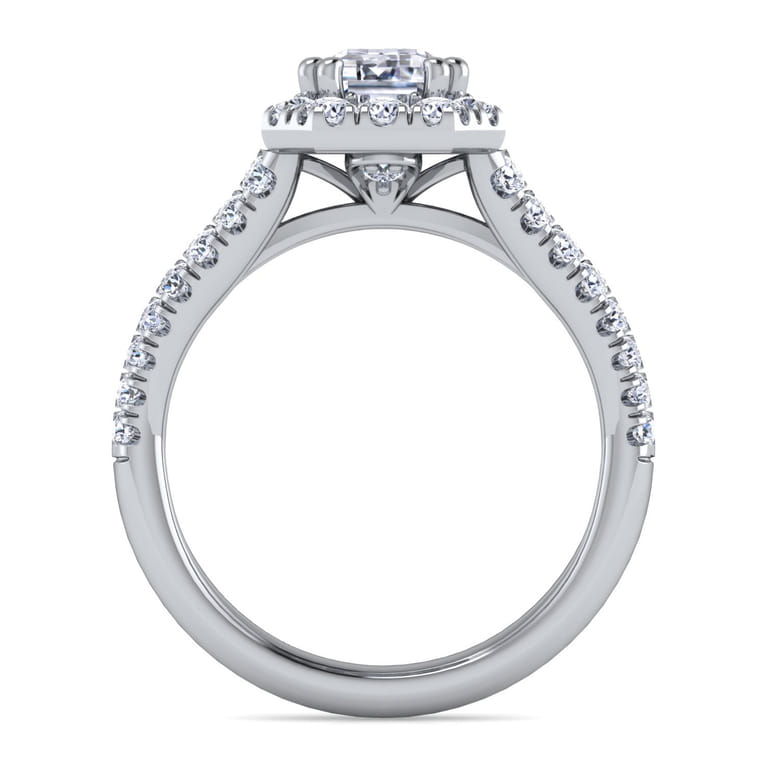James - 14K White Gold Halo Emerald Cut Diamond Engagement Ring - 0.77 ct - Shot 2