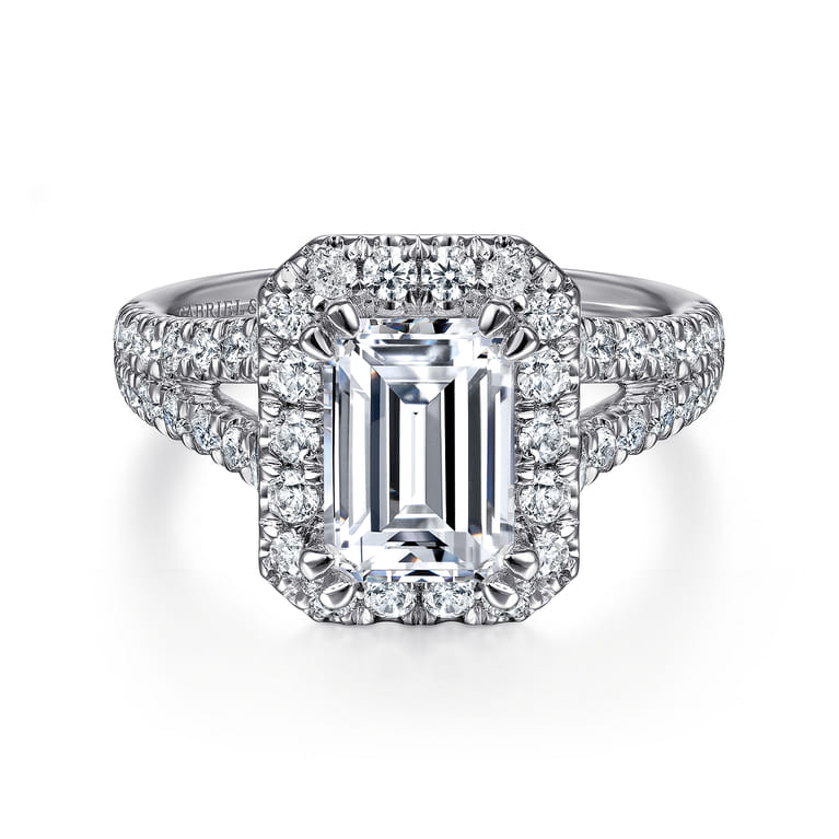 James - 14K White Gold Halo Emerald Cut Diamond Engagement Ring - 0.93 ct - Shot 1