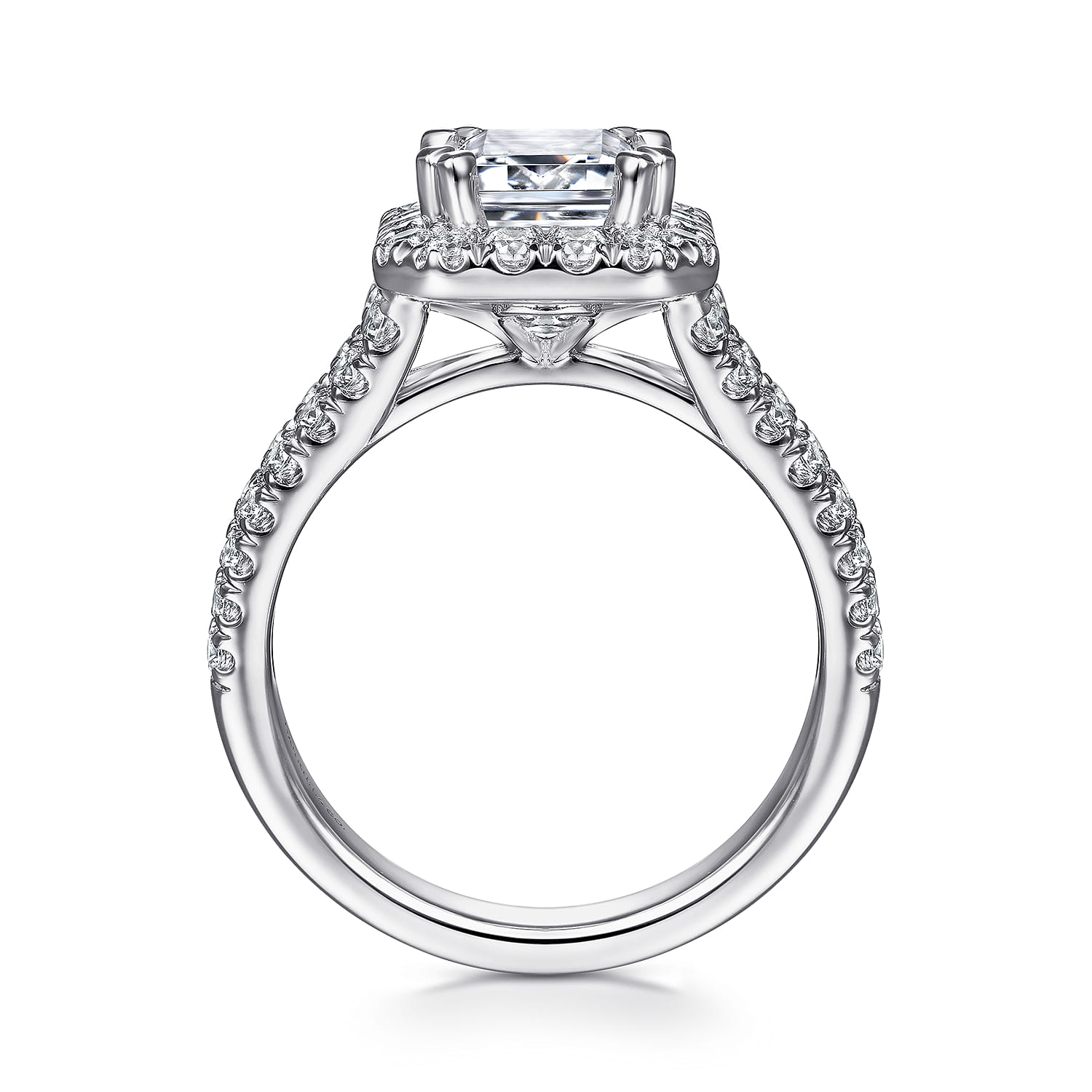 James - 14K White Gold Halo Emerald Cut Diamond Engagement Ring - 0.93 ct - Shot 2