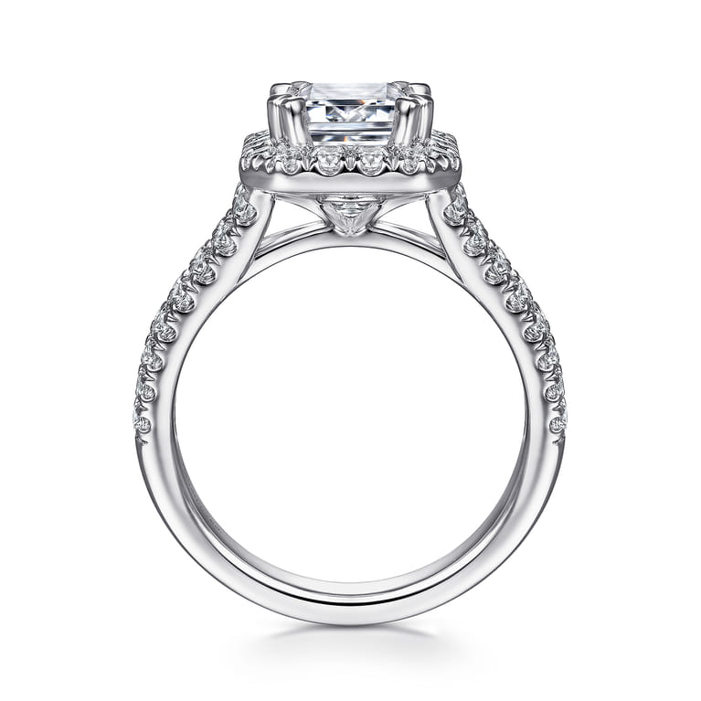 James - 14K White Gold Halo Emerald Cut Diamond Engagement Ring - 0.93 ct - Shot 2