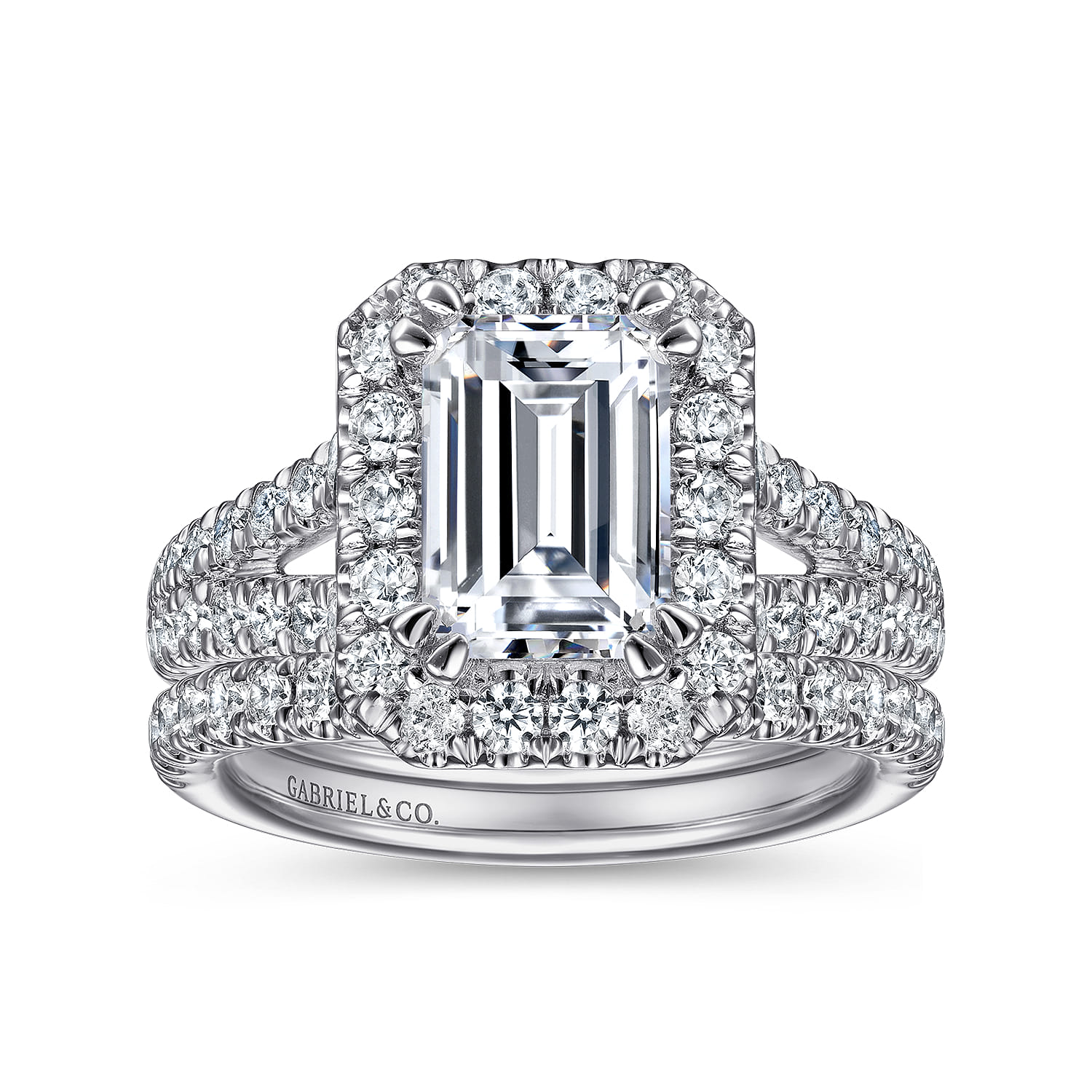 James - 14K White Gold Halo Emerald Cut Diamond Engagement Ring - 0.93 ct - Shot 4