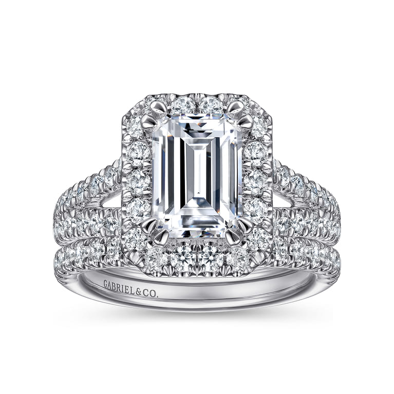 James - 14K White Gold Halo Emerald Cut Diamond Engagement Ring - 0.93 ct - Shot 4