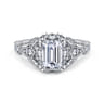Annadale - Unique 14K White Gold Vintage Inspired Emerald Cut Diamond Halo Engagement Ring - 0.35 ct