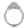 Annadale - Unique 14K White Gold Vintage Inspired Emerald Cut Diamond Halo Engagement Ring - 0.35 ct