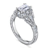 Annadale - Unique 14K White Gold Vintage Inspired Emerald Cut Diamond Halo Engagement Ring - 0.35 ct
