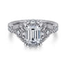 Annadale - Unique 14K White Gold Vintage Inspired Emerald Cut Diamond Halo Engagement Ring - 0.35 ct