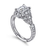 Annadale - Unique 14K White Gold Vintage Inspired Emerald Cut Diamond Halo Engagement Ring - 0.35 ct