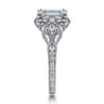 Annadale - Unique 14K White Gold Vintage Inspired Emerald Cut Diamond Halo Engagement Ring - 0.35 ct