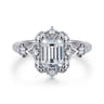 Veronique - Unique 14K White Gold Vintage Inspired Emerald Cut Halo Diamond Engagement Ring - 0.4 ct