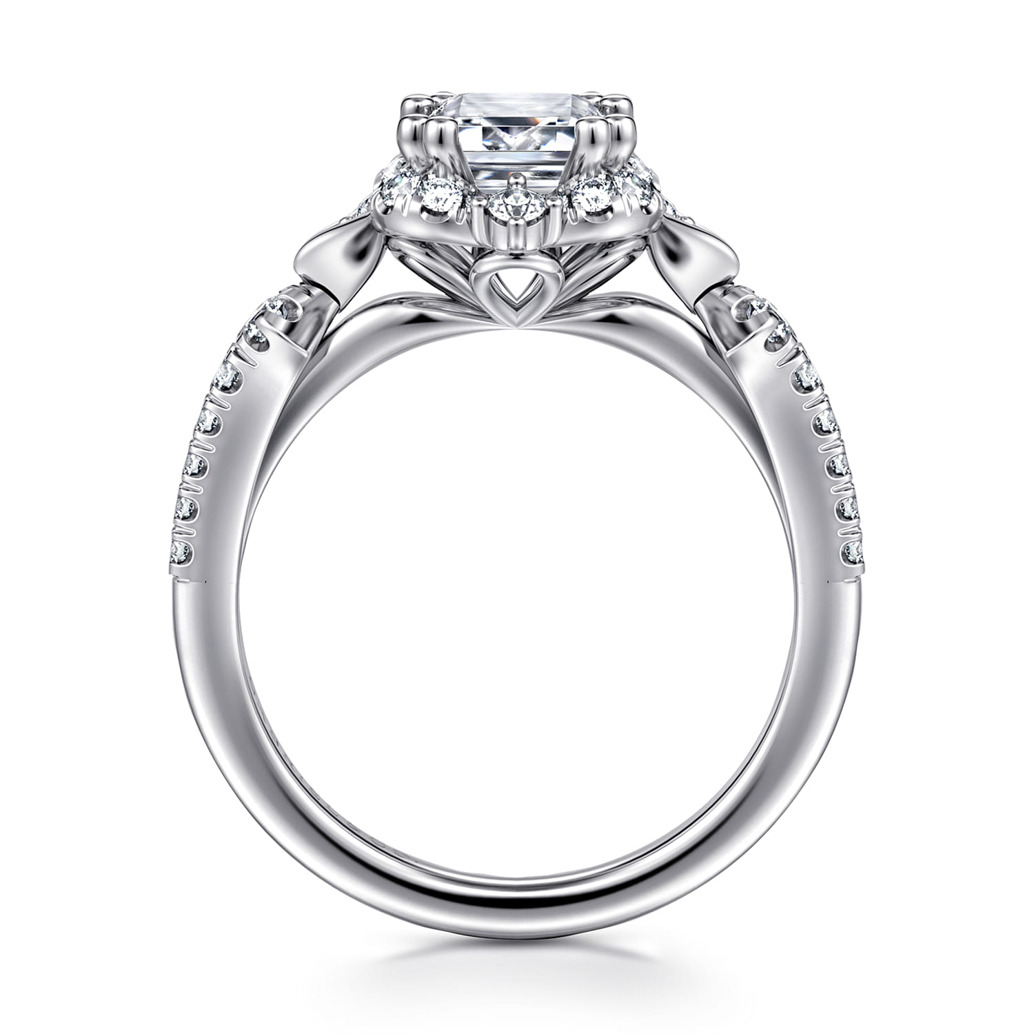 Veronique - Unique 14K White Gold Vintage Inspired Emerald Cut Halo Diamond Engagement Ring - 0.4 ct - Shot 2