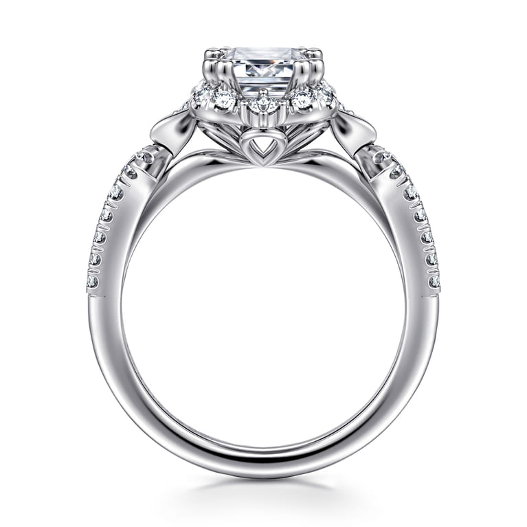 Veronique - Unique 14K White Gold Vintage Inspired Emerald Cut Halo Diamond Engagement Ring - 0.4 ct - Shot 2