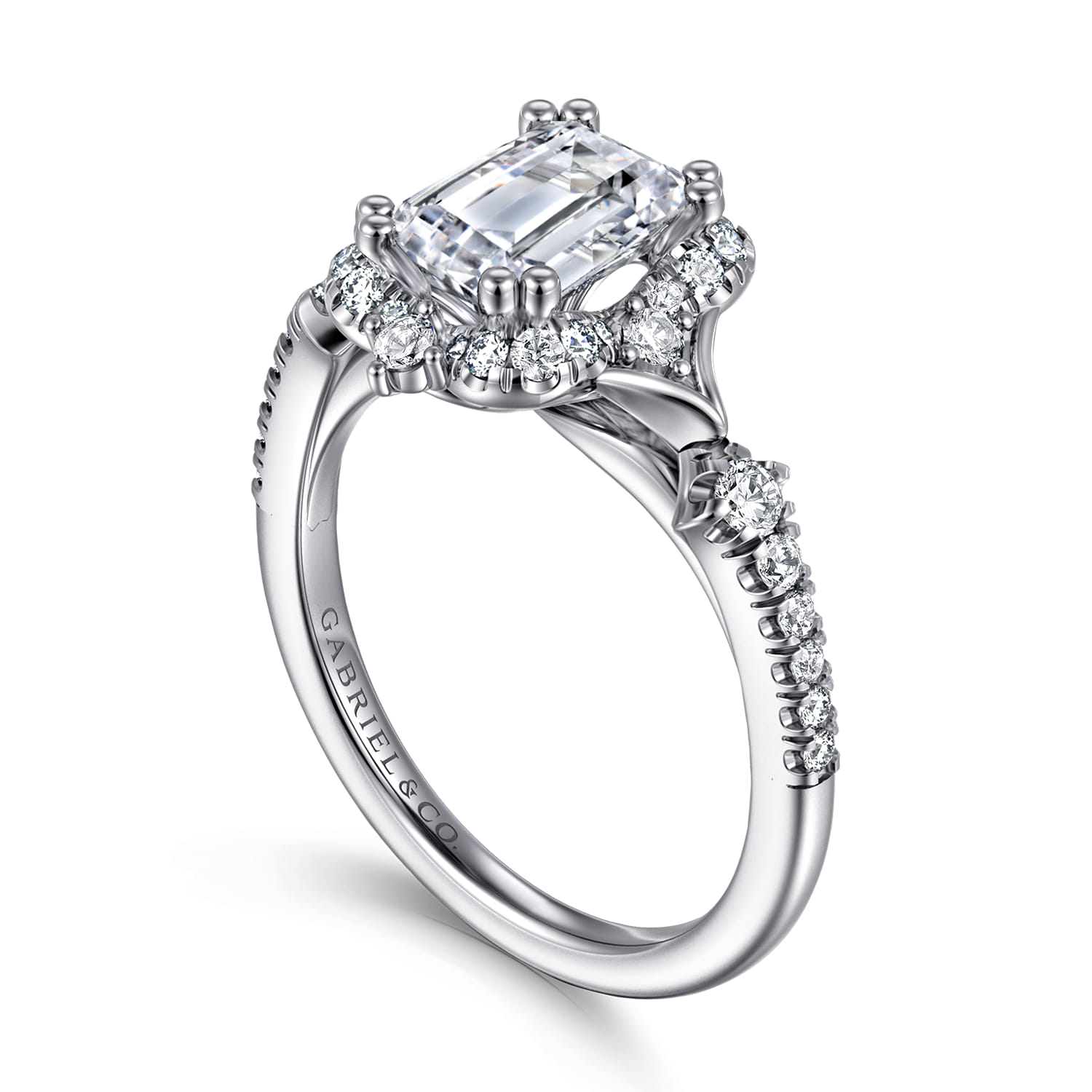 Veronique - Unique 14K White Gold Vintage Inspired Emerald Cut Halo Diamond Engagement Ring - 0.4 ct - Shot 3