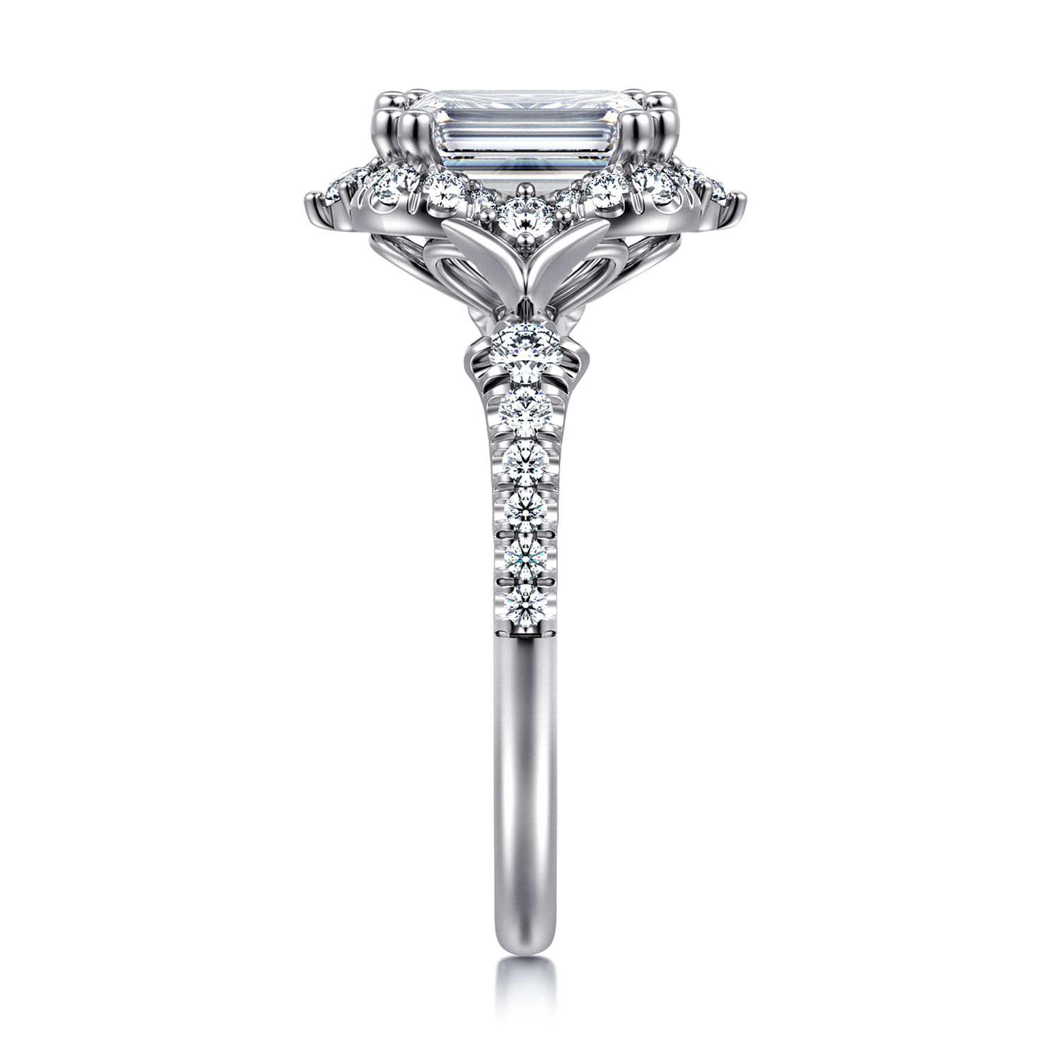 Veronique - Unique 14K White Gold Vintage Inspired Emerald Cut Halo Diamond Engagement Ring - 0.4 ct - Shot 4