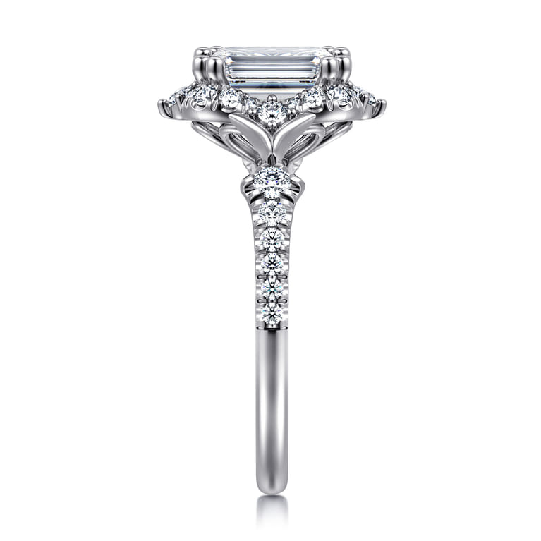 Veronique - Unique 14K White Gold Vintage Inspired Emerald Cut Halo Diamond Engagement Ring - 0.4 ct - Shot 4