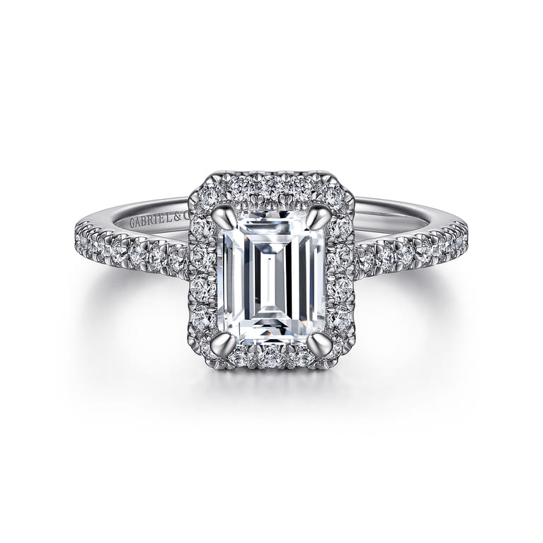 Idina - 14K White Gold Halo Emerald Cut Diamond Engagement Ring - 0.34 ct - Shot 1