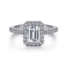 Idina - 14K White Gold Halo Emerald Cut Diamond Engagement Ring - 0.34 ct