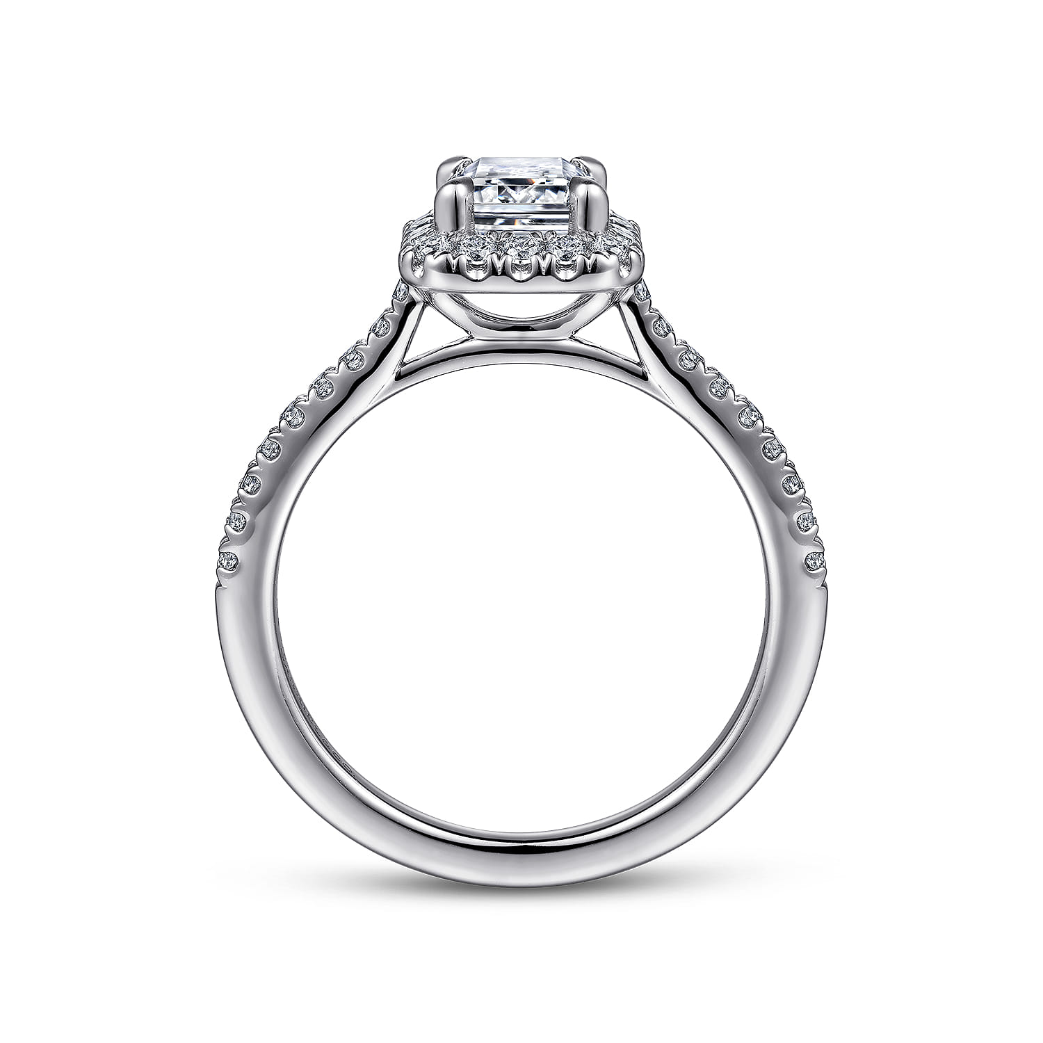 Idina - 14K White Gold Halo Emerald Cut Diamond Engagement Ring - 0.34 ct - Shot 2