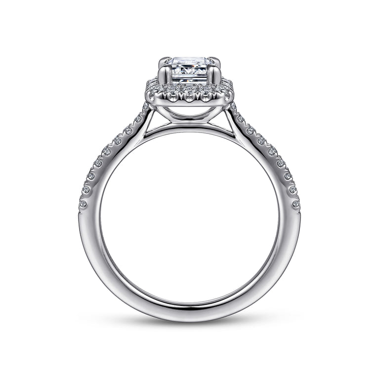 Idina - 14K White Gold Halo Emerald Cut Diamond Engagement Ring - 0.34 ct - Shot 2