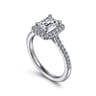 Idina - 14K White Gold Halo Emerald Cut Diamond Engagement Ring - 0.34 ct