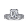 Idina - 14K White Gold Halo Emerald Cut Diamond Engagement Ring - 0.34 ct