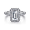 Idina - 14K White Gold Halo Emerald Cut Diamond Engagement Ring - 0.44 ct