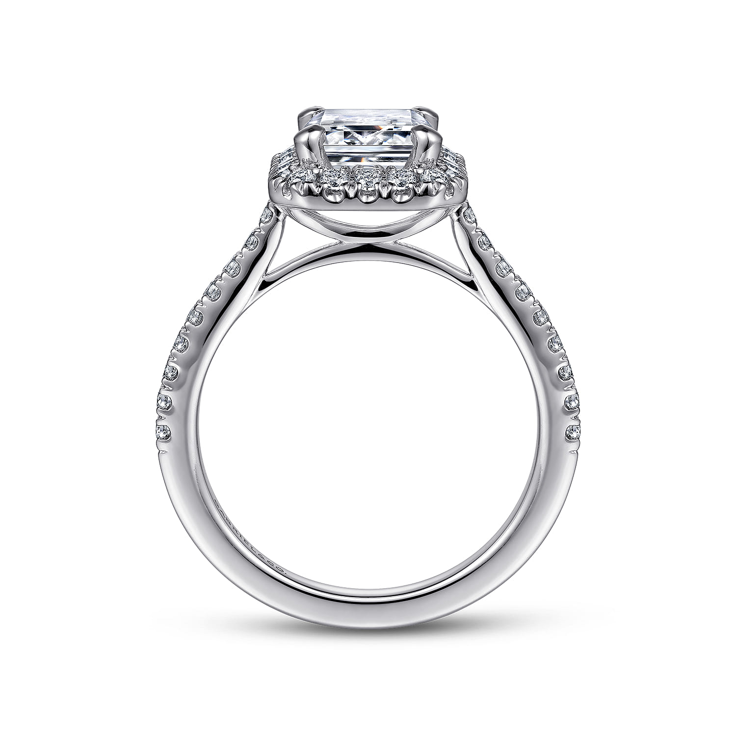 Idina - 14K White Gold Halo Emerald Cut Diamond Engagement Ring - 0.44 ct - Shot 2