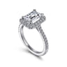 Idina - 14K White Gold Halo Emerald Cut Diamond Engagement Ring - 0.44 ct