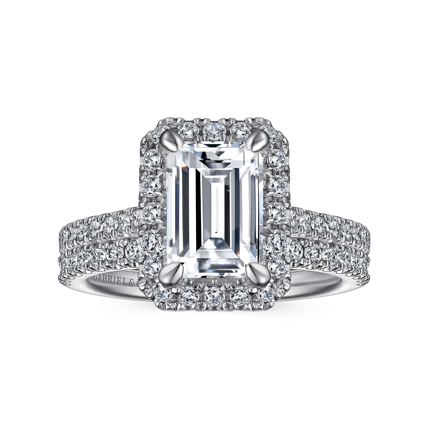 Idina - 14K White Gold Halo Emerald Cut Diamond Engagement Ring - 0.44 ct - Shot 4