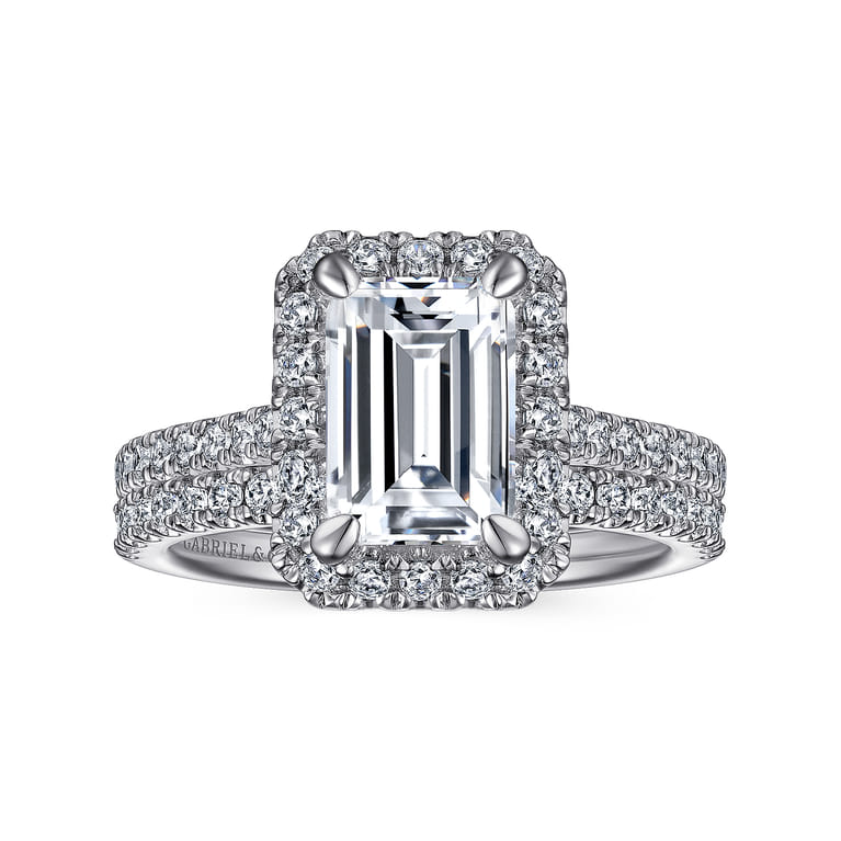 Idina - 14K White Gold Halo Emerald Cut Diamond Engagement Ring - 0.44 ct - Shot 4