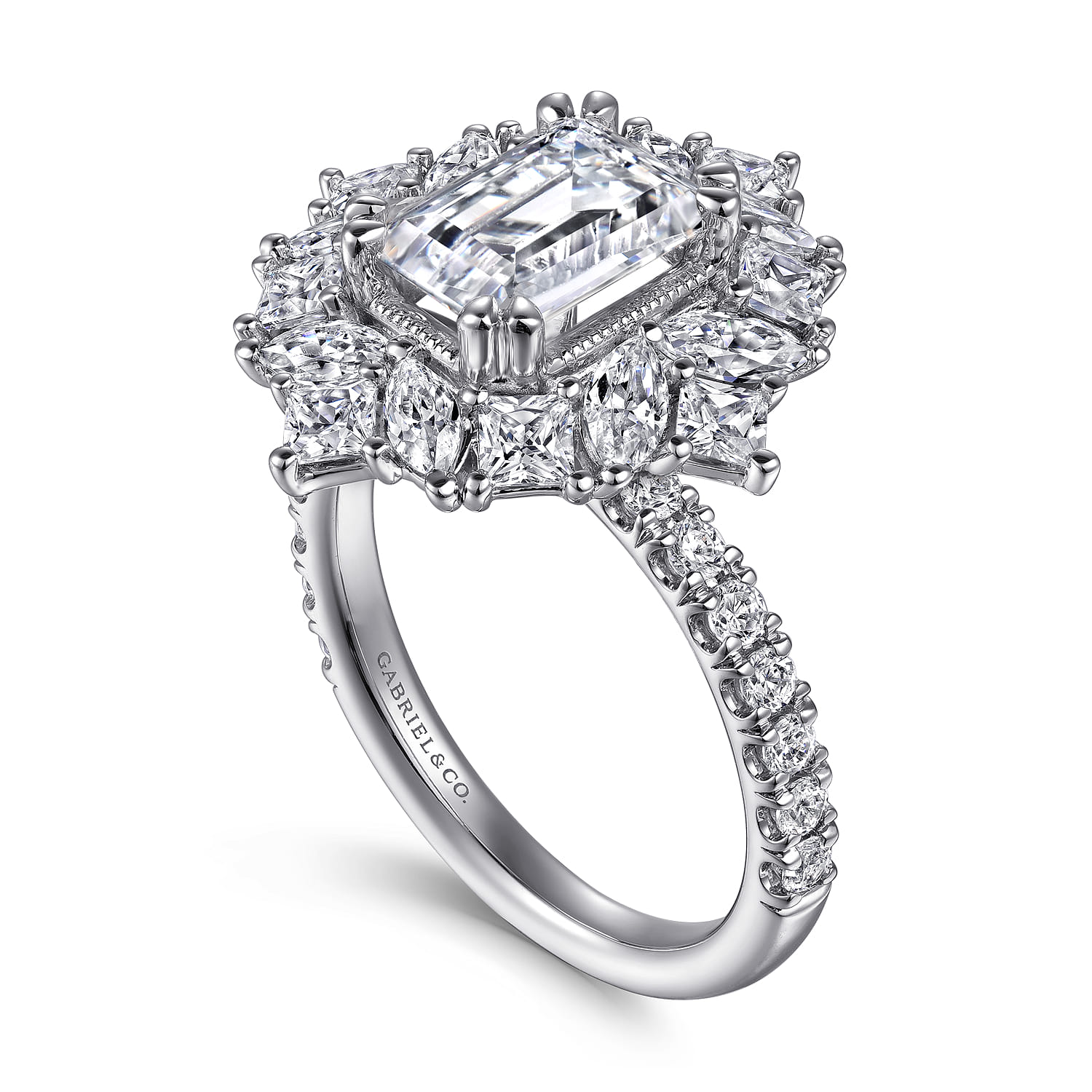 Lisette - 14K White Gold Fancy Halo Emerald Cut Diamond Engagement Ring - 1.79 ct - Shot 3