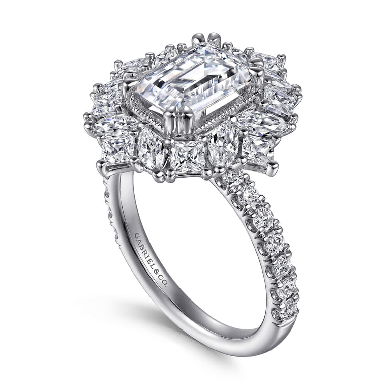 Lisette - 14K White Gold Fancy Halo Emerald Cut Diamond Engagement Ring - 1.79 ct - Shot 3