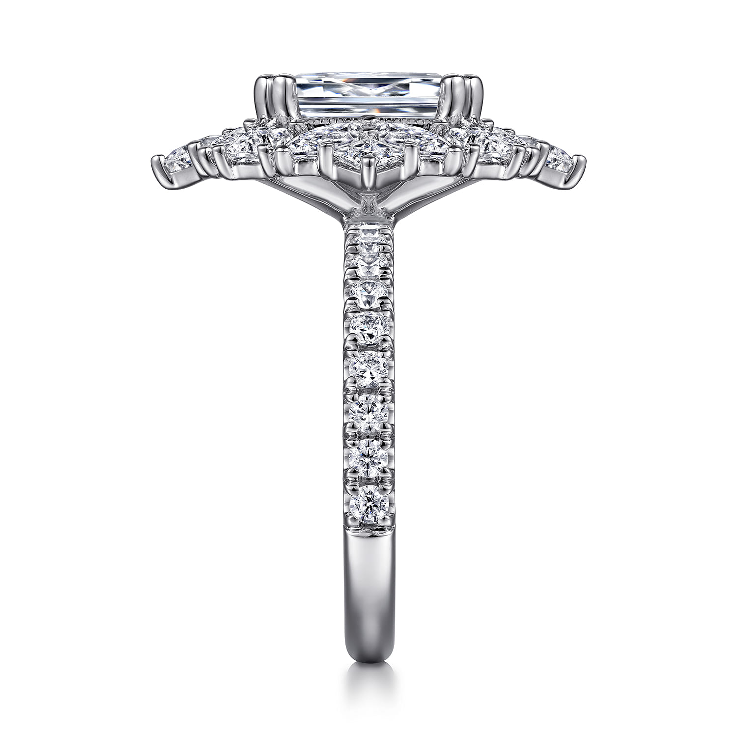 Lisette - 14K White Gold Fancy Halo Emerald Cut Diamond Engagement Ring - 1.79 ct - Shot 5