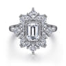 Lois - 14K White Gold Fancy Halo Emerald Cut Diamond Engagement Ring - 1.19 ct
