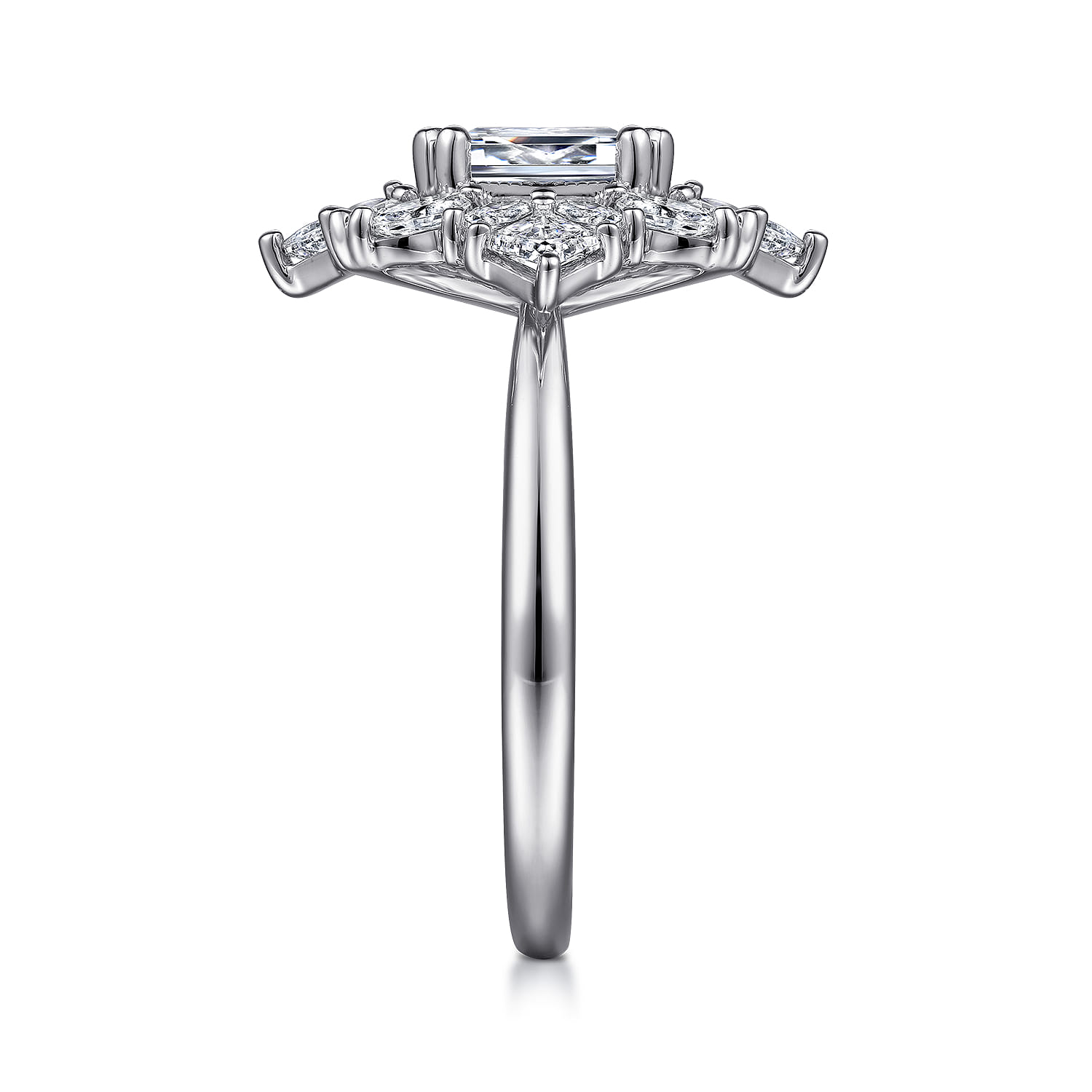 Lois - 14K White Gold Fancy Halo Emerald Cut Diamond Engagement Ring - 1.19 ct - Shot 5