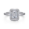 Cammie - 14K White Gold Halo Emerald Cut Diamond Engagement Ring - 0.4 ct