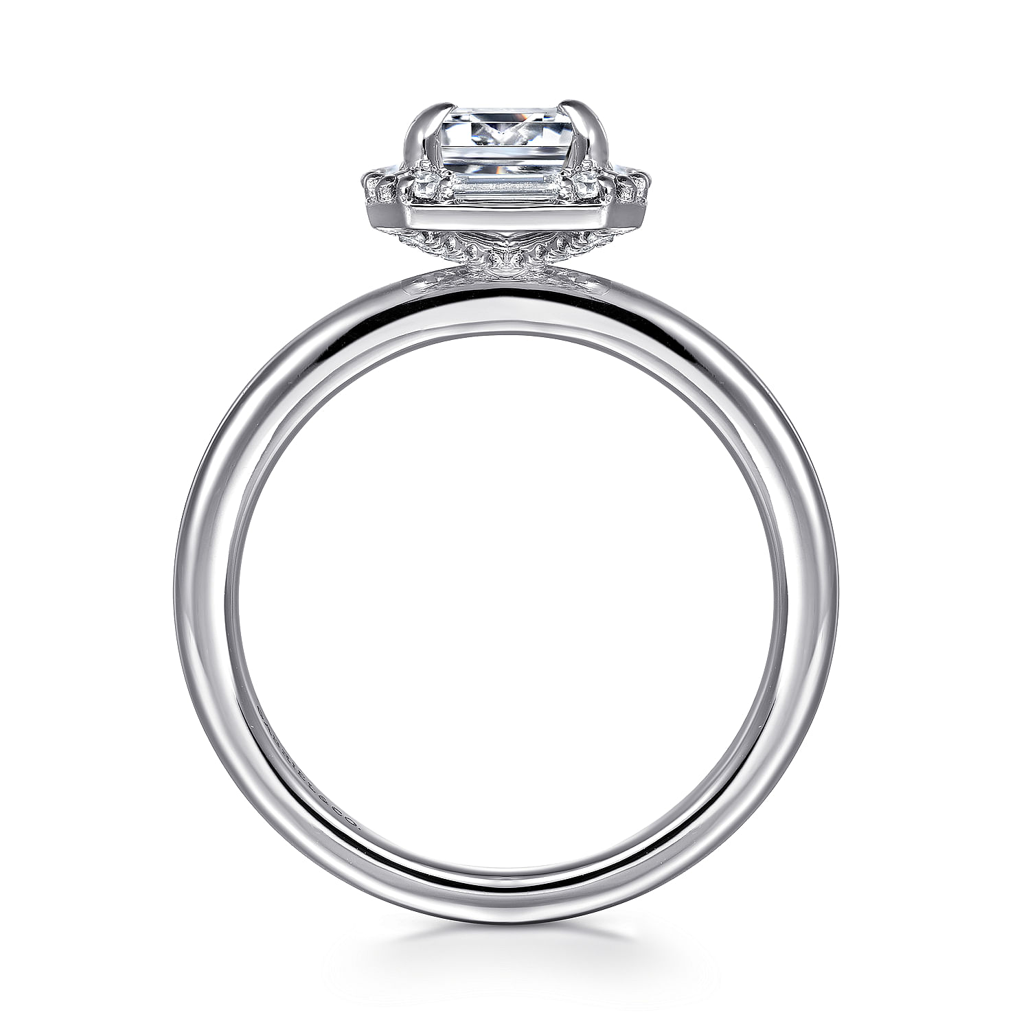 Cammie - Art Deco 14K White Gold Halo Emerald Cut Diamond Engagement Ring - 0.4 ct - Shot 2