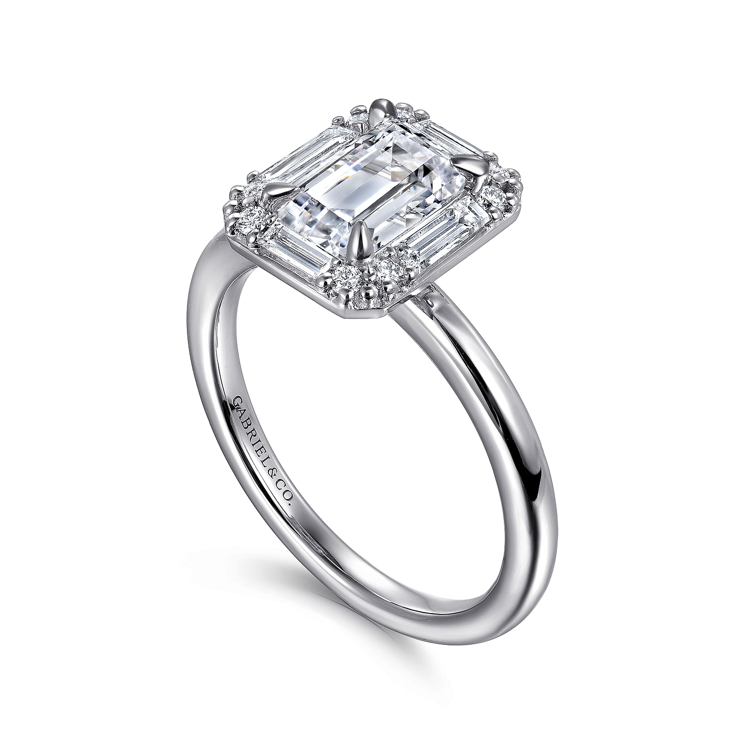 Cammie - Art Deco 14K White Gold Halo Emerald Cut Diamond Engagement Ring - 0.4 ct - Shot 3