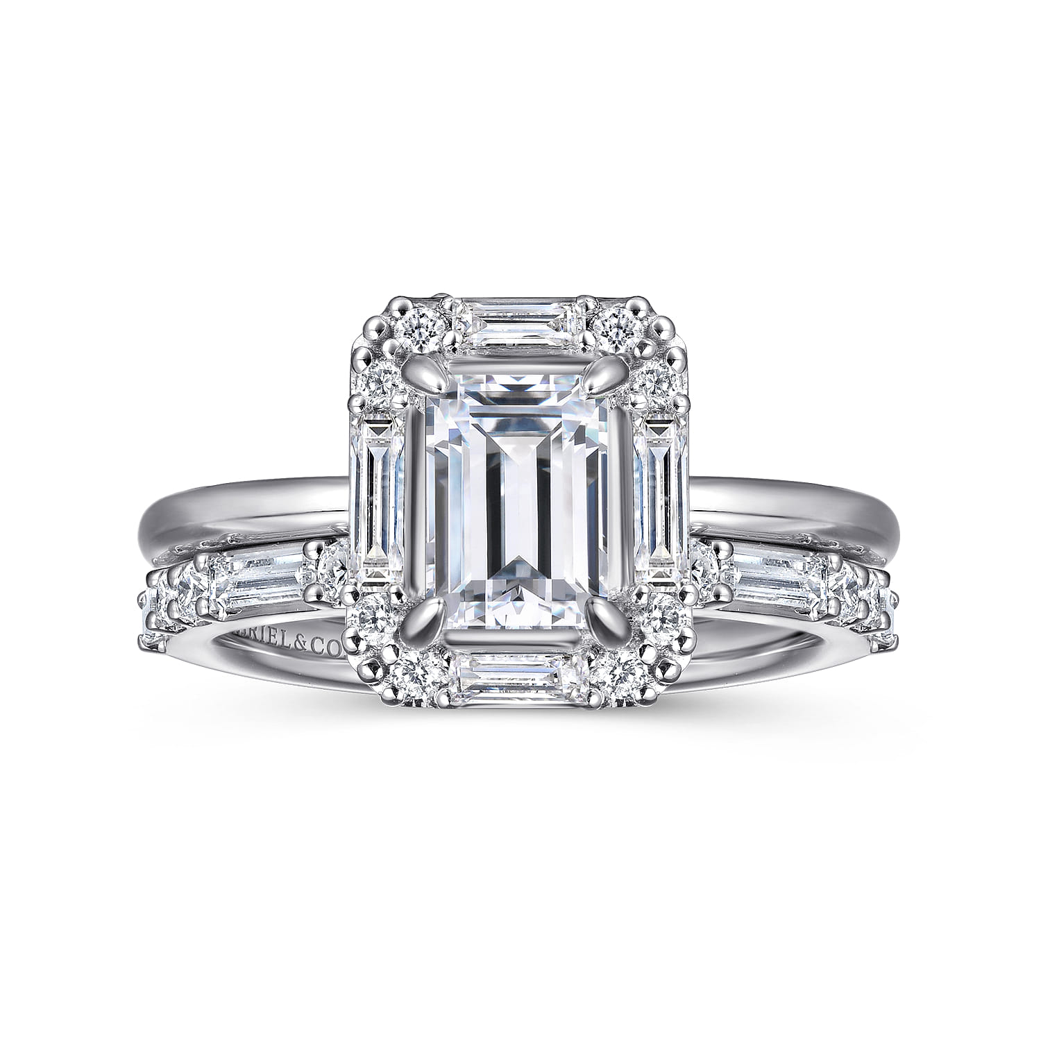 Cammie - 14K White Gold Halo Emerald Cut Diamond Engagement Ring - 0.4 ct - Shot 4