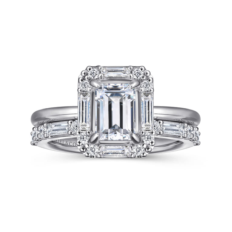 Cammie - 14K White Gold Halo Emerald Cut Diamond Engagement Ring - 0.4 ct - Shot 4