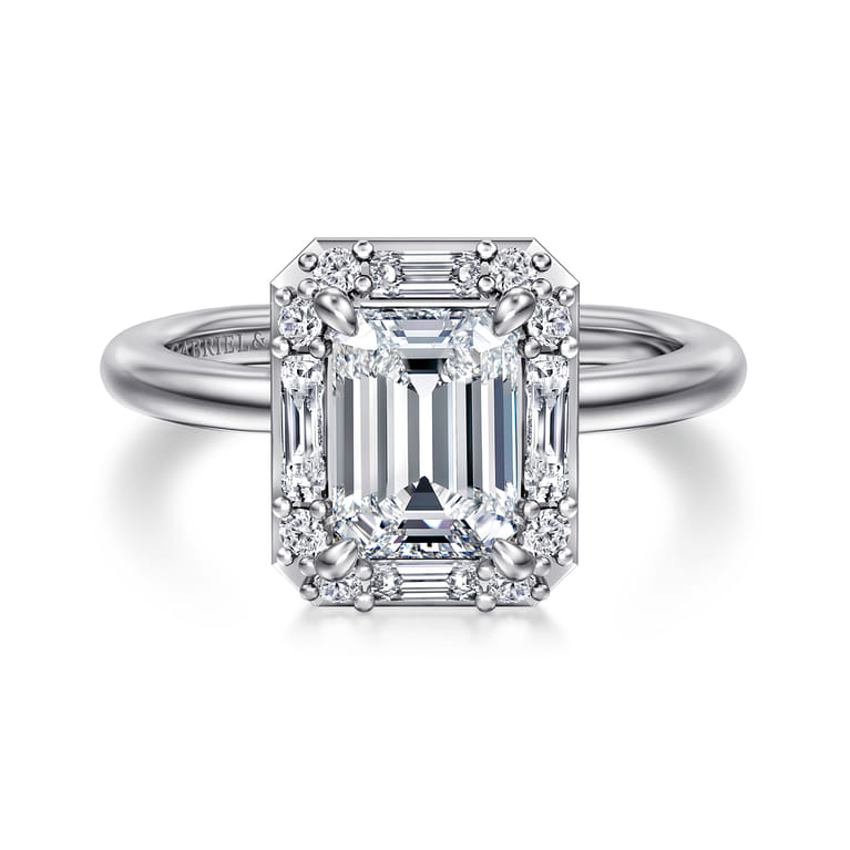 Cammie - 14K White Gold Halo Emerald Cut Diamond Engagement Ring - 0.4 ct - Shot 1