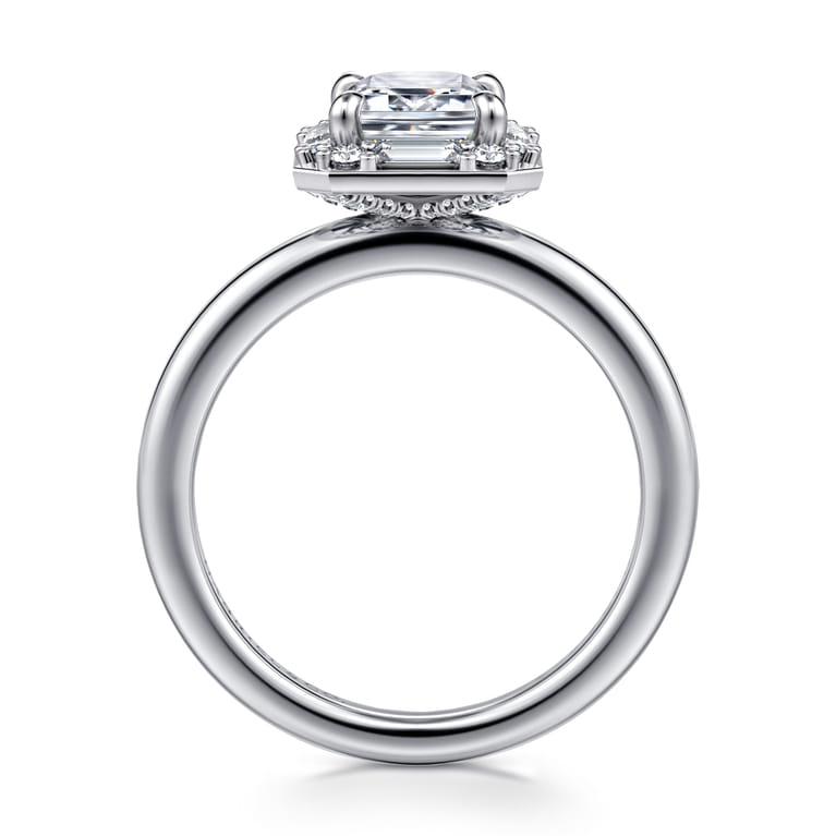 Cammie - 14K White Gold Halo Emerald Cut Diamond Engagement Ring - 0.4 ct - Shot 2