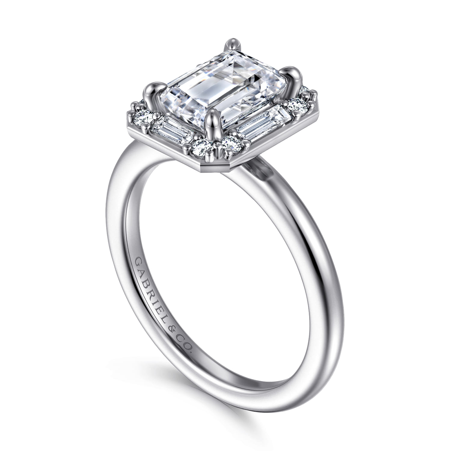 Cammie - 14K White Gold Halo Emerald Cut Diamond Engagement Ring - 0.4 ct - Shot 3