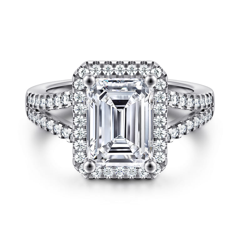 Compassion - 14K White Gold Emerald Cut Halo Diamond Engagement Ring - 0.35 ct - Shot 1
