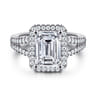 Compassion - 14K White Gold Emerald Cut Halo Diamond Engagement Ring - 0.35 ct