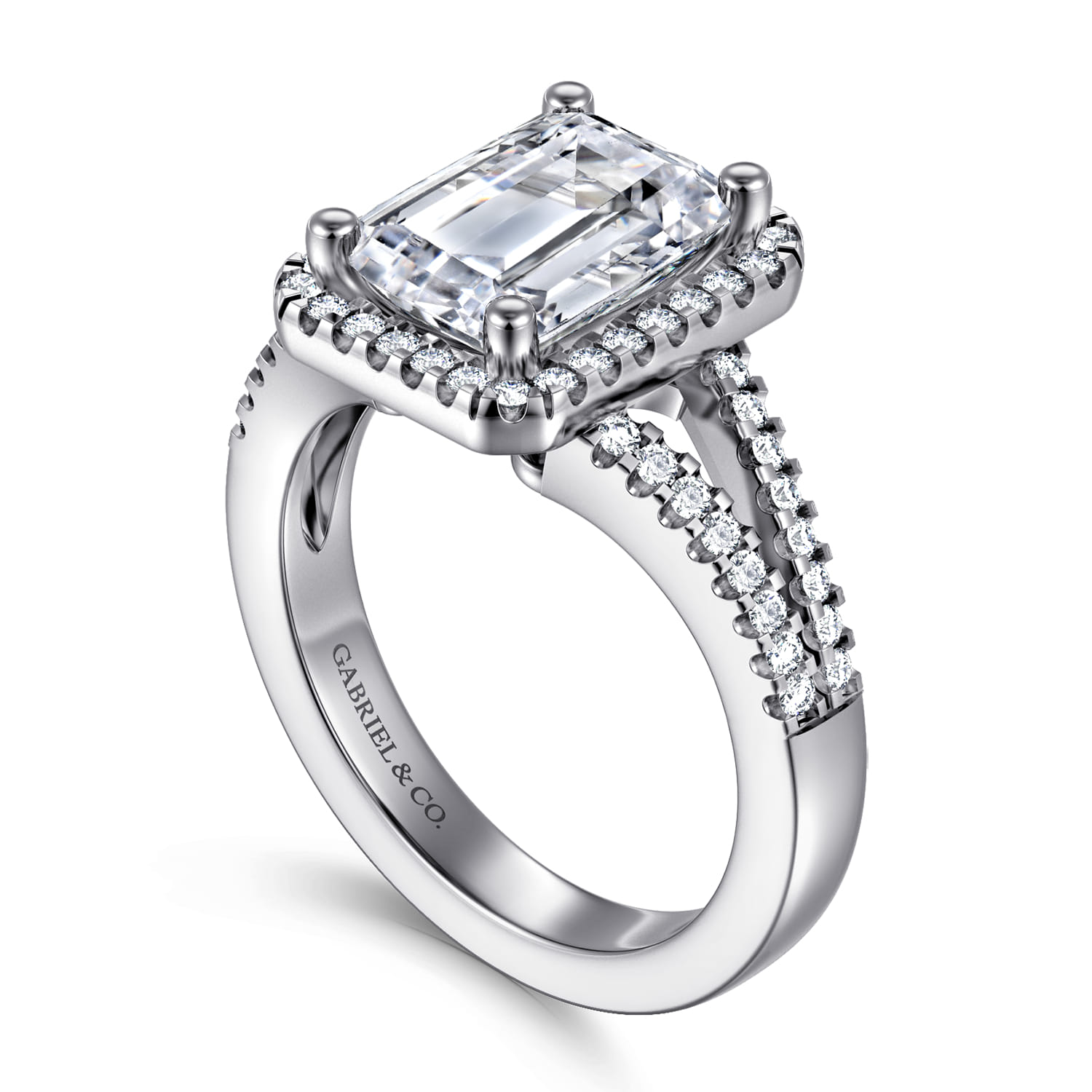 Compassion - 14K White Gold Emerald Cut Halo Diamond Engagement Ring - 0.35 ct - Shot 3