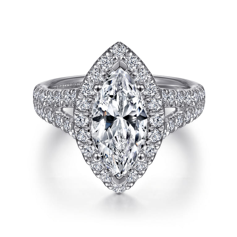 James - 14K White Gold Marquise Shape Halo Diamond Engagement Ring - 0.95 ct - Shot 1