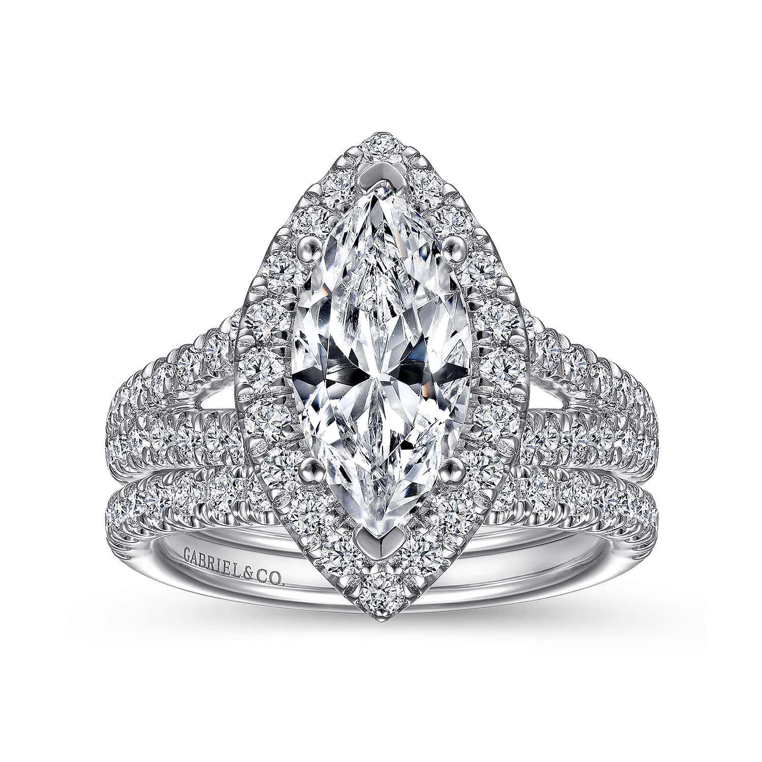James - 14K White Gold Marquise Shape Halo Diamond Engagement Ring - 0.95 ct - Shot 4