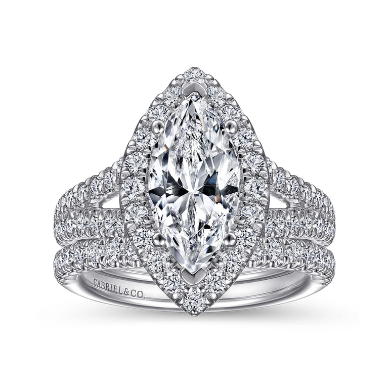James - 14K White Gold Marquise Shape Halo Diamond Engagement Ring - 0.95 ct - Shot 4