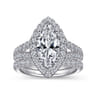 James - 14K White Gold Marquise Shape Halo Diamond Engagement Ring - 0.95 ct